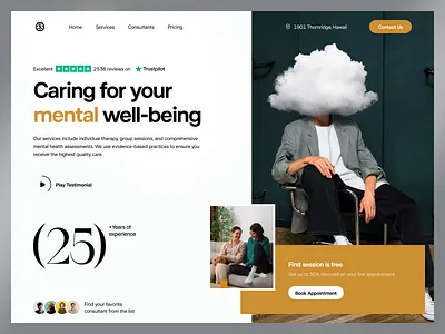 Web UI (Mental well-being) 3d clean ui concept work consultation design health care hero section illustration landing page mental health mental health care typography ui ui design web design web ui website well being