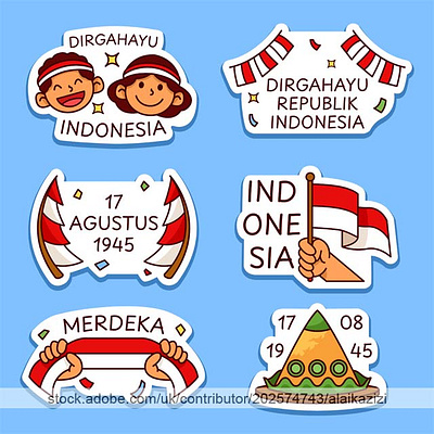 Freedom Day Of Indonesia Republic Stickers 17 agustus adobestock dirgahayu flat illustration indonesia kemerdekaan republik sticker stickers vector