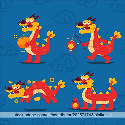 Chinese Dragon Cartoon Character adobestock character chinese dragon flat illustration red vector