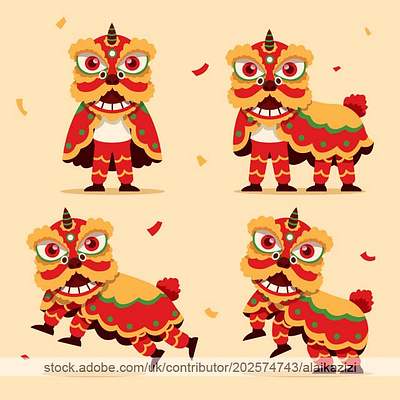 Player Of Chinese Lion Dance character chinese chinese new year dance flat illustration imlek lion traditional vector