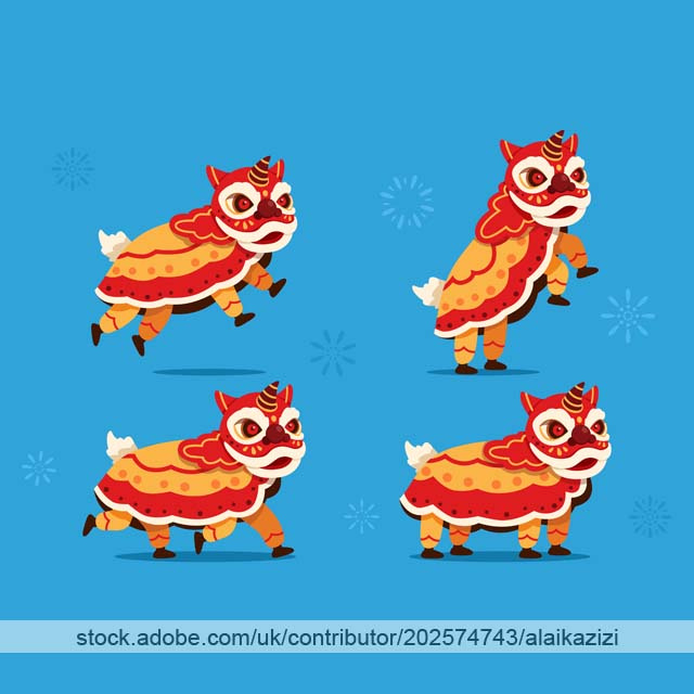 Traditional Chinese Lion Dance Character adobestock character chinese chinese new year dance flat illustration imlek traditional vector