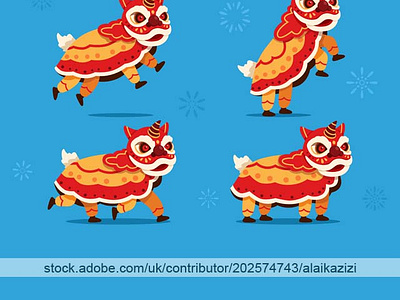 Traditional Chinese Lion Dance Character adobestock character chinese chinese new year dance flat illustration imlek traditional vector