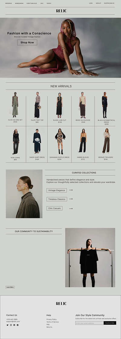 RELIC Fashion Brand web design