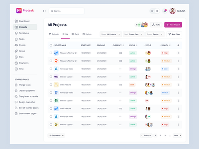 Project List-Project Management Dashboard clean ui dashboard list view projectdashboard projectmanagement projecttracking redesign saas taskoverview tasktracker to do lit visual design web app workorganization