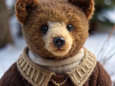 Bear in the sweater with needle felted brooch ai bear illustration