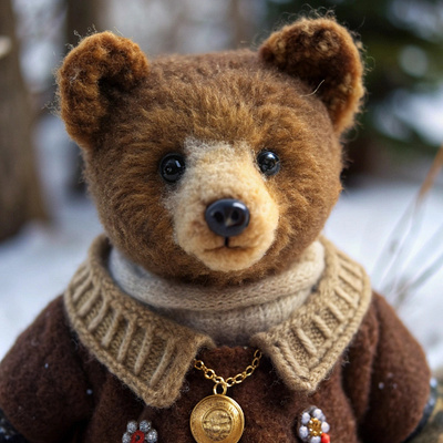 Bear in the sweater with needle felted brooch ai bear illustration