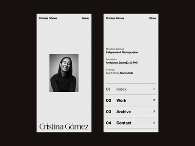 Cristina Gómez (Mobile Views) animation branding design folio graphic design motion graphics personal website photo photographer portfolio responsive responsive design ui ui elements uidesign ux video web web design website ui