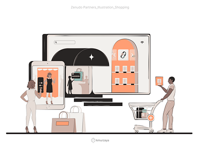 Shopping Experience_People Illustration _ Zenudo Partners b2b beige buy character coral desktop draft ecommerce fashion brand hero image man mobile online shop people people illustration person purchase shopping sketch woman