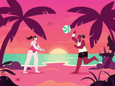 Tropical ball animation ball beach character design enjoy explainer video fun illustration island ocean people sea sunset tropical vector