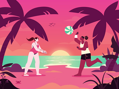 Tropical ball animation ball beach character design enjoy explainer video fun illustration island ocean people sea sunset tropical vector