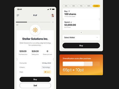 Company Share Purchase Process company profile financial app fintech investment mobile mobile app purchase shares ui ui design user interface uxui voit