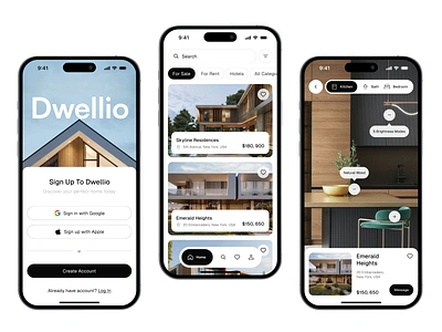 Mobile App Dwellio for iOS apartments booking app clean design flat selling app hotel booking ios app ios app design ios development ios ui mobile app mobile app design mobile ui mobile ux property app realestate rent flat rental app rental service solar digital user interface