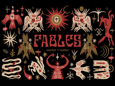 Fables Bundle abstract ancient boho bundle folk folkhorror folklore graphic design horror illustration logo magic modern pagan quirky shaman shamanic slavic spell vector