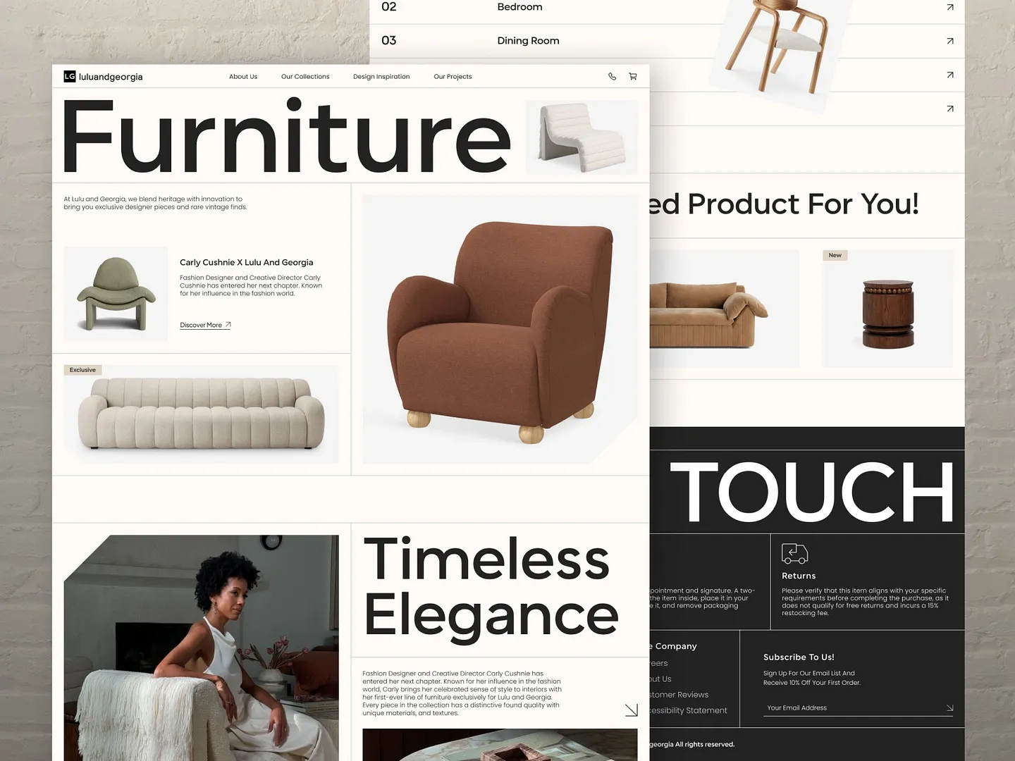 Stylish Home Decor Website Design: Minimalist Furniture Showcase