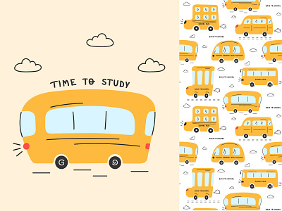 Childish pattern with hand drawn yellow school busses for print background child cloth design fabric graphic design illustration nursery print t shirt textile vector wallpaper wrapping paper