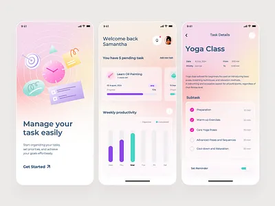 Task Manager App Style Exploration app design saas schedule task manager track ui ux yoga