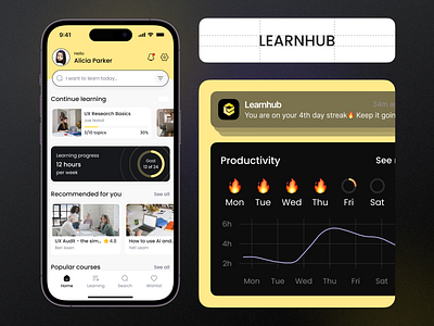 Learnhub - studying without limits app cards courses dashboard design figma learning lessons progress studying ui ux