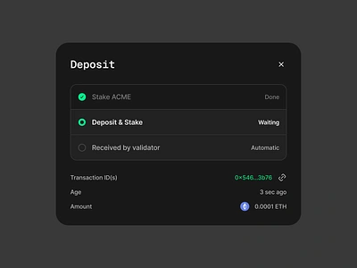 Deposit app btc card chain clean crypto deposit eth process ui user interface ux