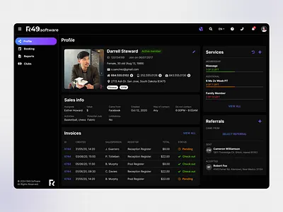 CRM Profile | Sport Clubs app crm dashboard icons left menu menu product design profile ui ux