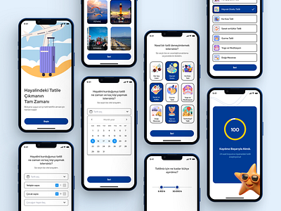 Booking App/ Reservation App 3d app branding button calendar holiday hotel icon input ios last page login mobile navy blue onboarding price quiz app ui ux white app