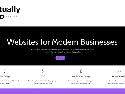 Virtually Solo Websites Template above the fold black and purple black white purple branding clean landing page modern modern design one page simple sleek small business startup template ui web design website template wix wix studio wix template