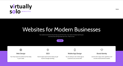 Virtually Solo Websites Template above the fold black and purple black white purple branding clean landing page modern modern design one page simple sleek small business startup template ui web design website template wix wix studio wix template