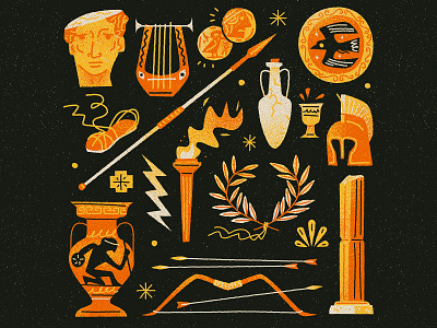 From ancient athletes to modern marvels adobe brush coin flame gold grit helmut illustration illustrator lightning medal muti noise photoshop sandle spear statue texture torch vector