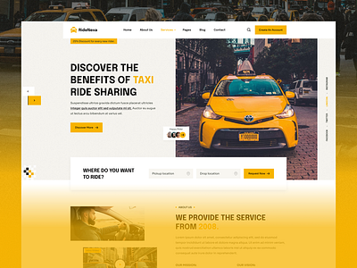 RideNexa | Taxi Service Website 🚕 car rental landingpage ride sharing rider taxi uiux design website yellow car