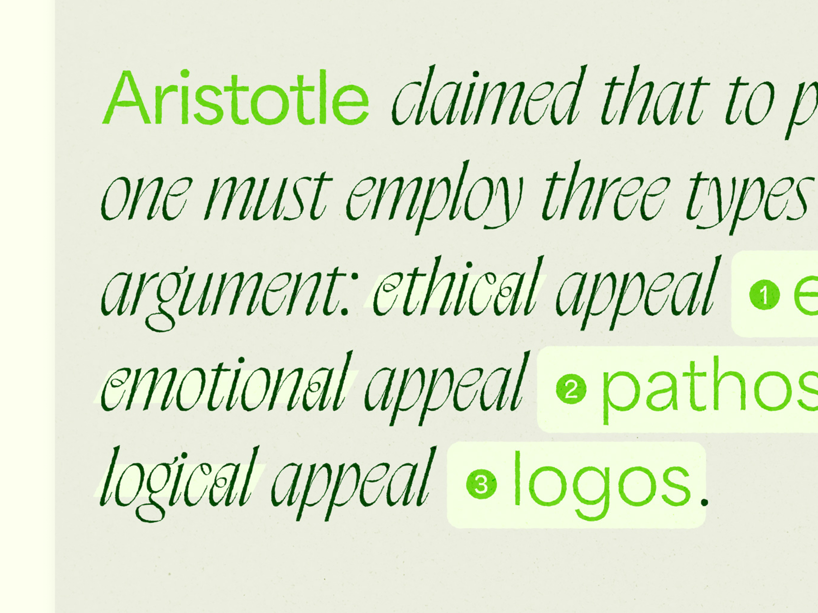 Ethos, pathos, logos aristotle graphic design poster quote texture typography