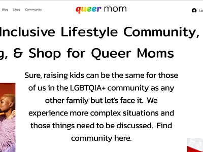 Queer Mom Online Community branding community ecommerce forums lifestyle merch shop merchandise modern modern design mom blog online community online shop queer queer art queer design sell online simple sleek ui white space