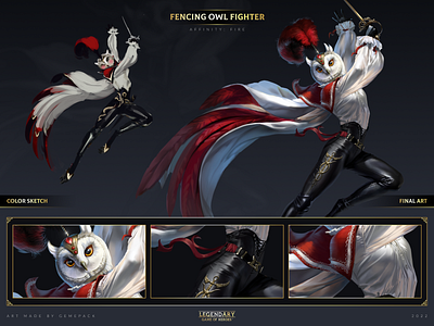 Fencing Owl Fighter 2d art cgi character character design concept concept art digital 2d digital art fantasy game game art game of heroes gamepack illustration legendary mobile games