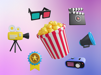 FREE Movie & Cinema 3d Icon Pack 3d 3d icon pack 3d icons blender cinema design icon pack movie ui