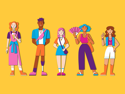Summer People - Character Designs advertising blue branding character design characters design illustration people pink sketch summer yellow
