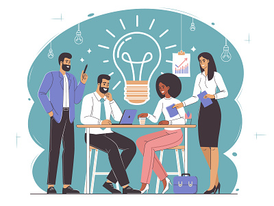 Teamwork. Business process. Vector illustration blue boho colour brainstorming business business illustration business process businessman businesswoman character design flat idea illustration people strategy teamwork vector vector illustration web woman