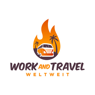 Work and Travel branding business car clean concept design fire flame graphic design illustration location logo outdoor travel traveling ui vector work