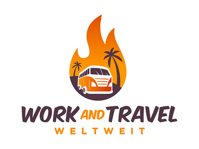 Work and Travel branding business car clean concept design fire flame graphic design illustration location logo outdoor travel traveling ui vector work