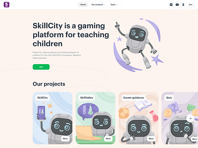 SkillCity - Landing page childred illustration landing robot ui