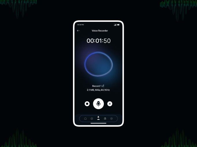 Voice Recorder App album animation app dark figma prototype mic mobile app music music app music player music player app playlist podcast podcast app song ui animation voice record voice recorder voice recorder app