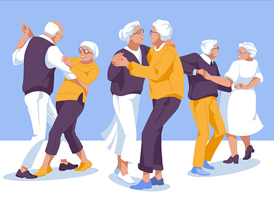 Dance club activity character dance flat floor happiness hobby illustration lifestyle pensioners people retirement senior vector vector art wellness