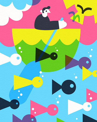 Cruisin' ⛵ art boat character doodle fish fun illustration summer vector