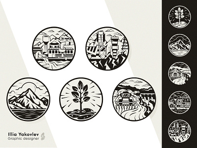 Icon Design Set for an Ecological brand adobe adobe illustrator eco ecological ecology factory flat graphic design icon icon illustration iconography illustration industrial leaf mining mountain