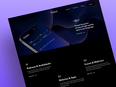 Tokka - landing page ai design landing page ui ux voice generator web design