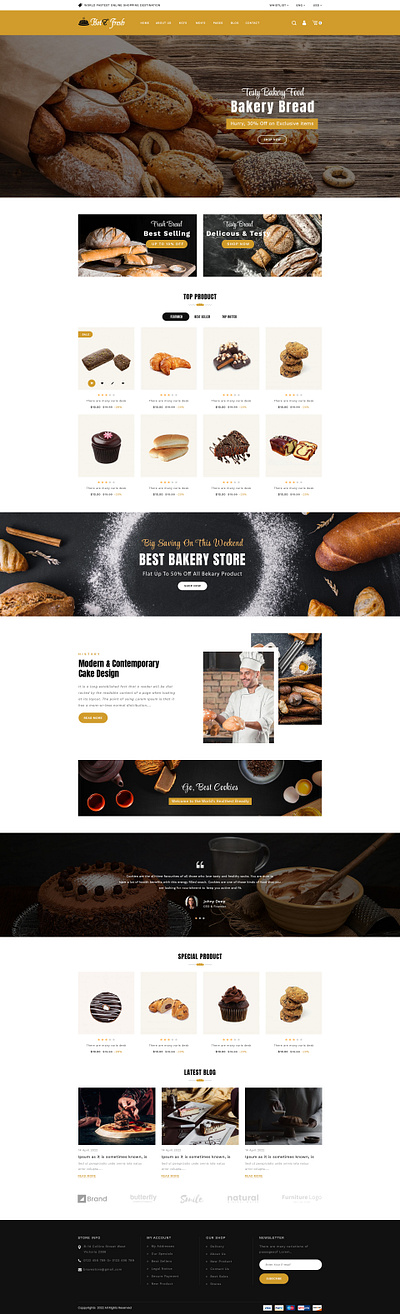 Hot & Fresh Bakery Shop website design about bakery banner categories design graphic design layout logo products shop theme uiux webdesign website