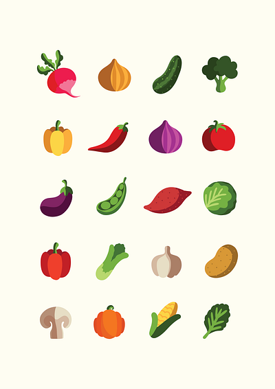 Vegetable Icons - Hand Illustrated 2d app design graphic design icon illustration simple ui vector