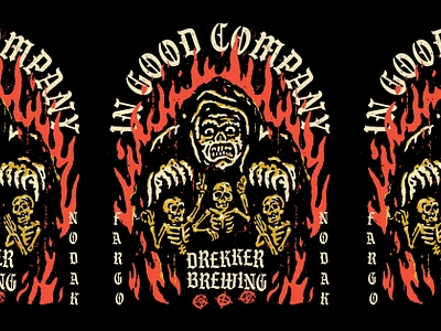 In Good Company apparel badge bones company creep drekker brewing fire hell illustration reaper shirt skeletons