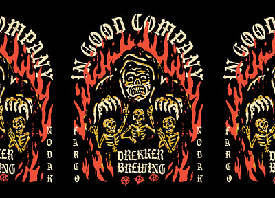 In Good Company apparel badge bones company creep drekker brewing fire hell illustration reaper shirt skeletons