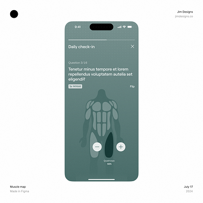 Muscle map 🏋️‍♂️ app digest fitness jimdesigns jimdesigns.co muscle map product design questionnaire recap ui