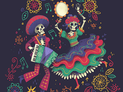 Día de los Muertos - 3 dancing day of the dead día de los muertos fiesta fun ill illustrated illustration music skeleton