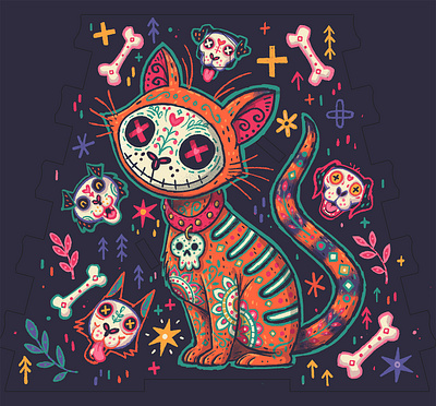 Día de los Muertos - 4 animal cat character day of the dead día de los muertos fiesta fun illustrated illustration