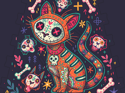 Día de los Muertos - 4 animal cat character day of the dead día de los muertos fiesta fun illustrated illustration